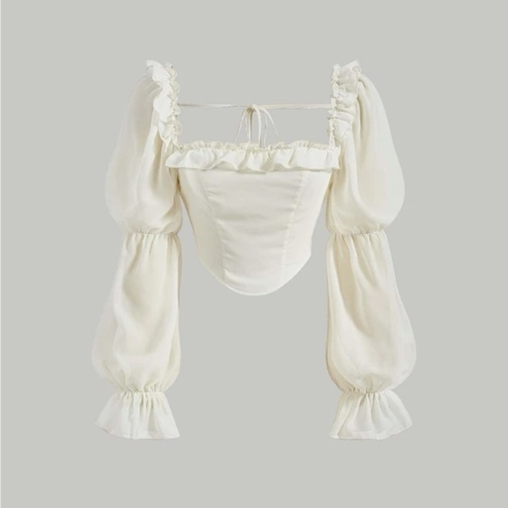 Square Neck Ruffle Sleeve Crop Blouse